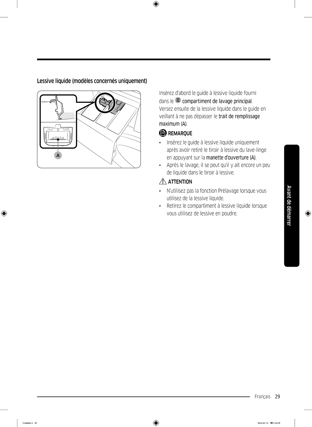 Samsung WW80K5400UW/EG, WW90K5400UW/EG, WW80K5400WW/EG manual Français 29  